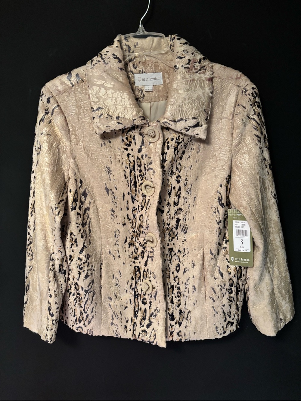 erin london Beige and Black Animal-Print Textured Jacket-NWT-small